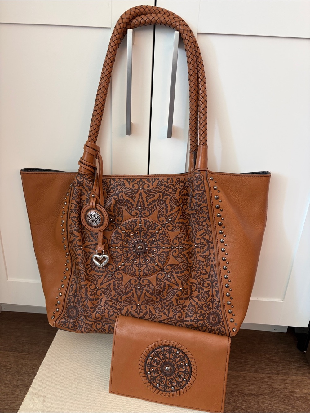 Brighton Tan Embossed Leather Tote with Matching Wallet